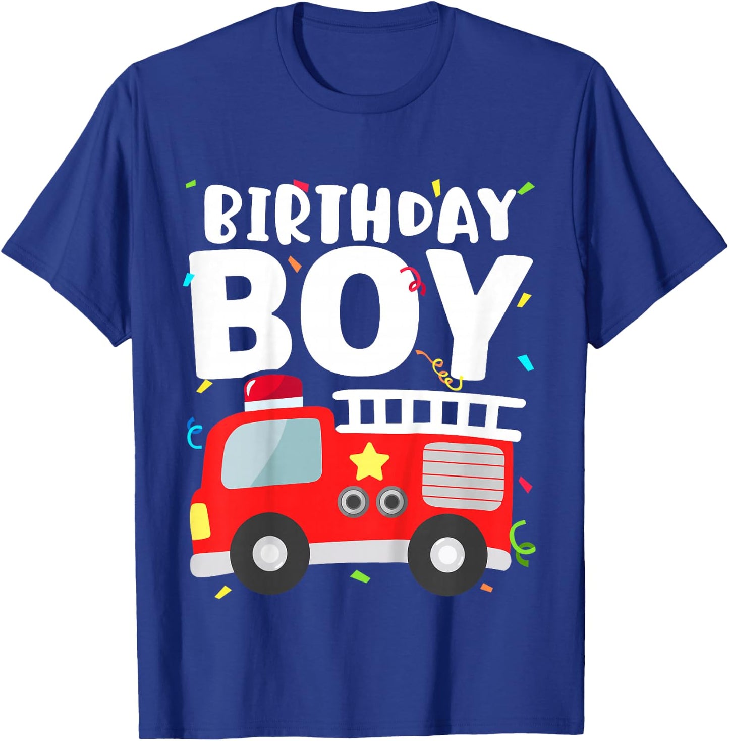Kids Birthday Boy Fire Truck Party Firefighter Theme Toddler T-Shirt - T-Shirt | Royal