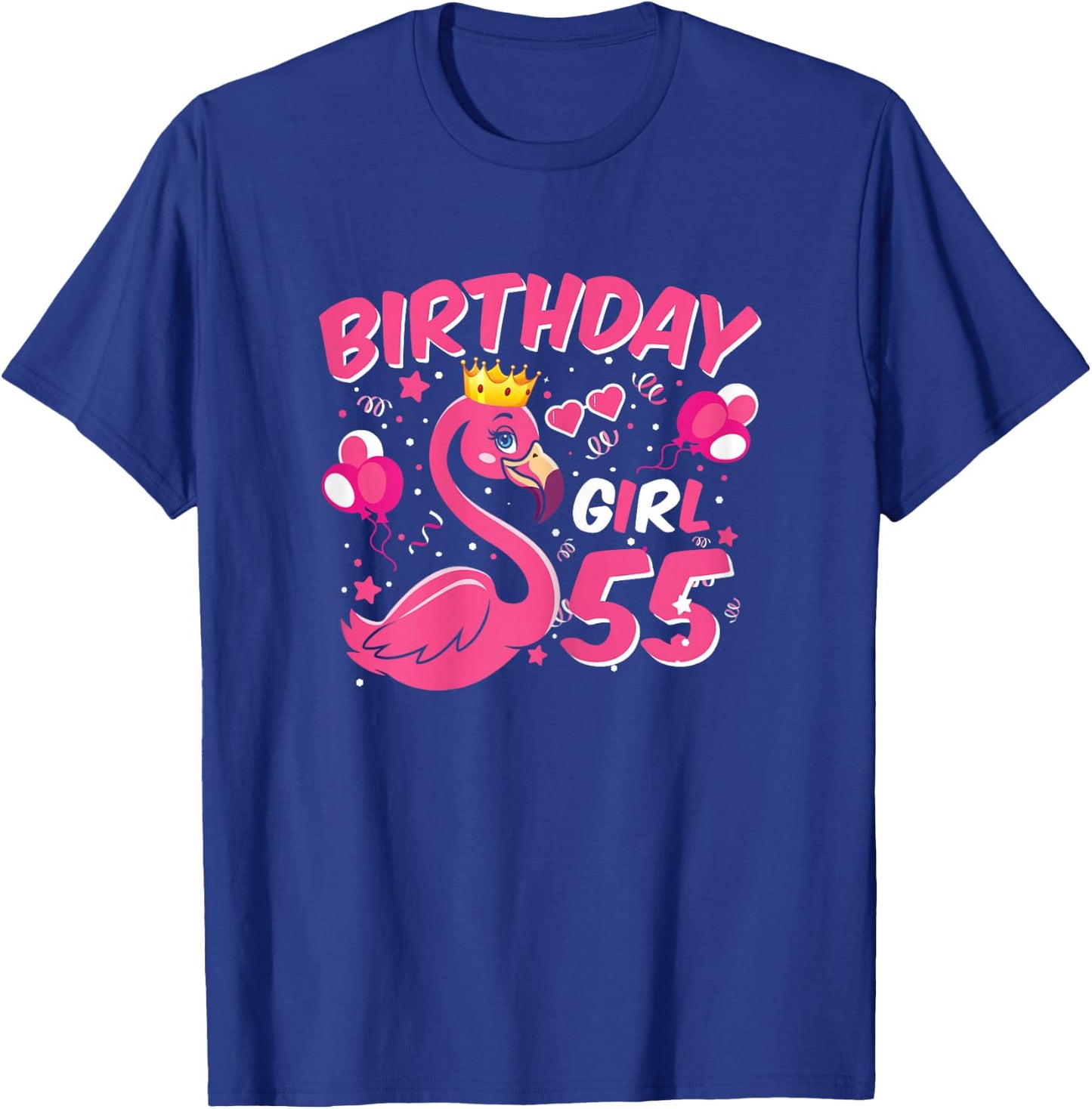 55th Birthday Gift Flamingo Fan 55 Year Old Women 55th Bday T-Shirt - T-Shirt | Royal