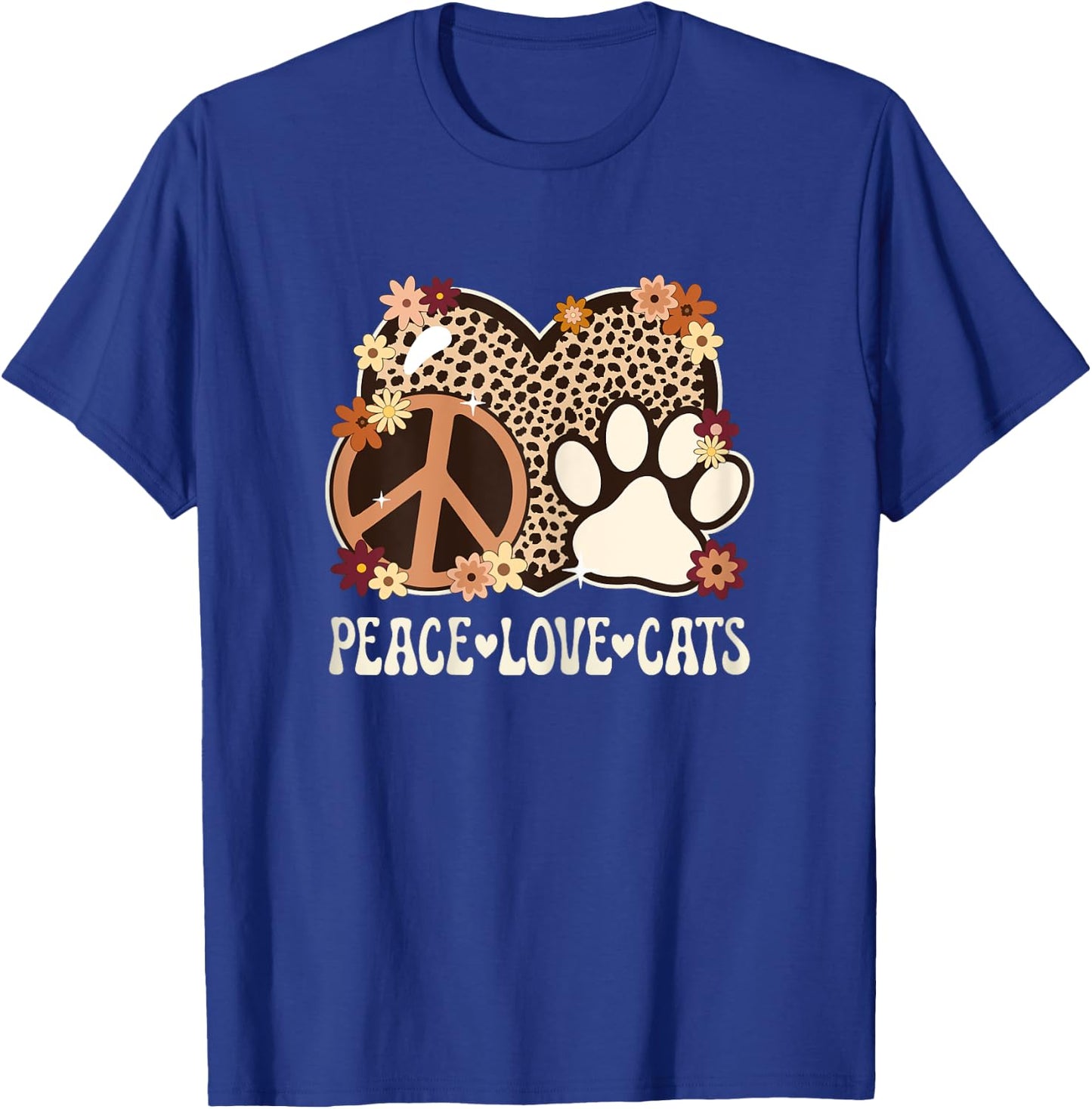 Peace Love Cats Cheetah Print Women Girl Cat Owner Cat Lover T-Shirt - T-Shirt | Royal