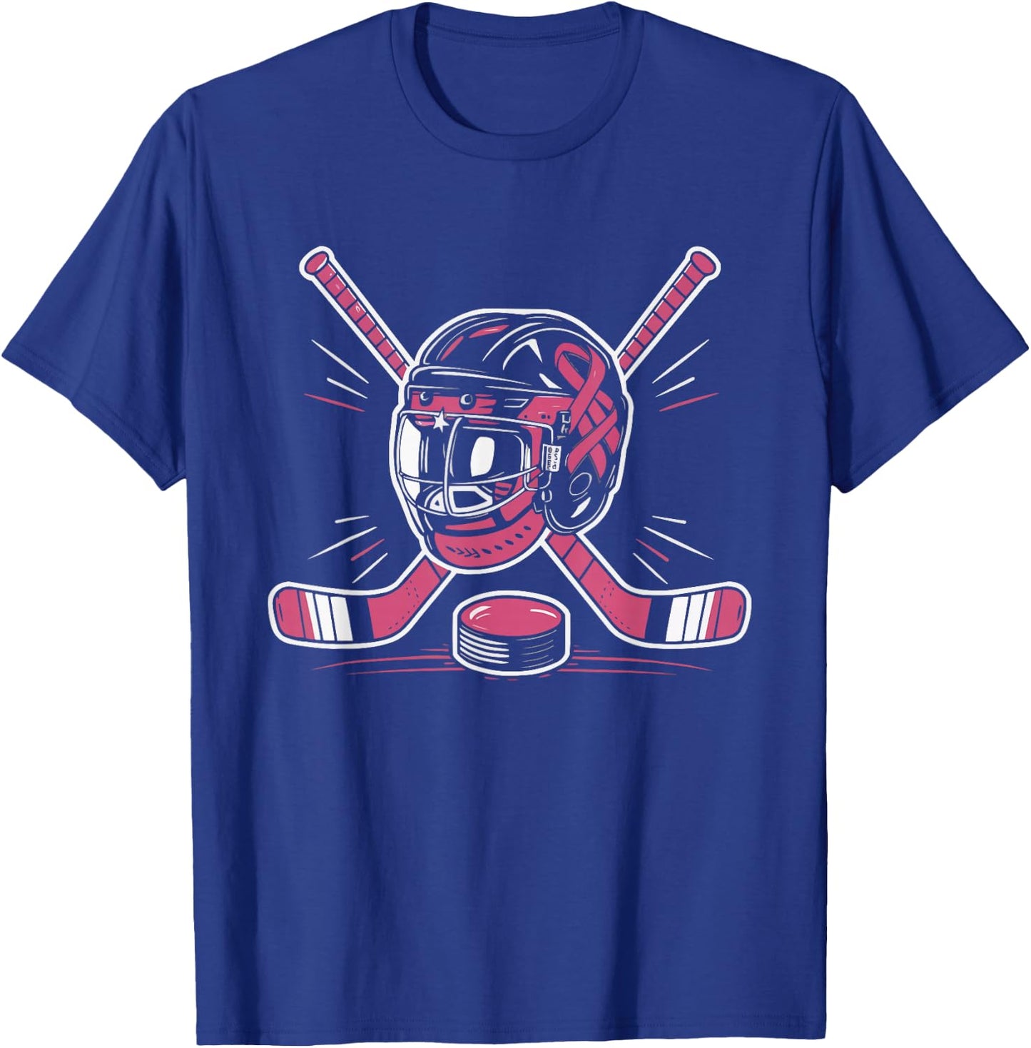 Ice Hockey Breast Cancer Awareness Month Pink Ribbon T-Shirt - T-Shirt | Royal