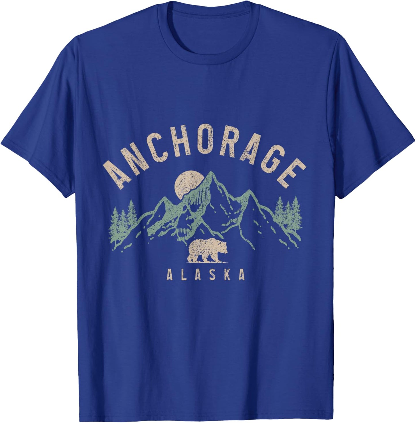 Anchorage Alaska Vintage Mountains Grizzly Bear Nature Lover T-Shirt - T-Shirt | Royal