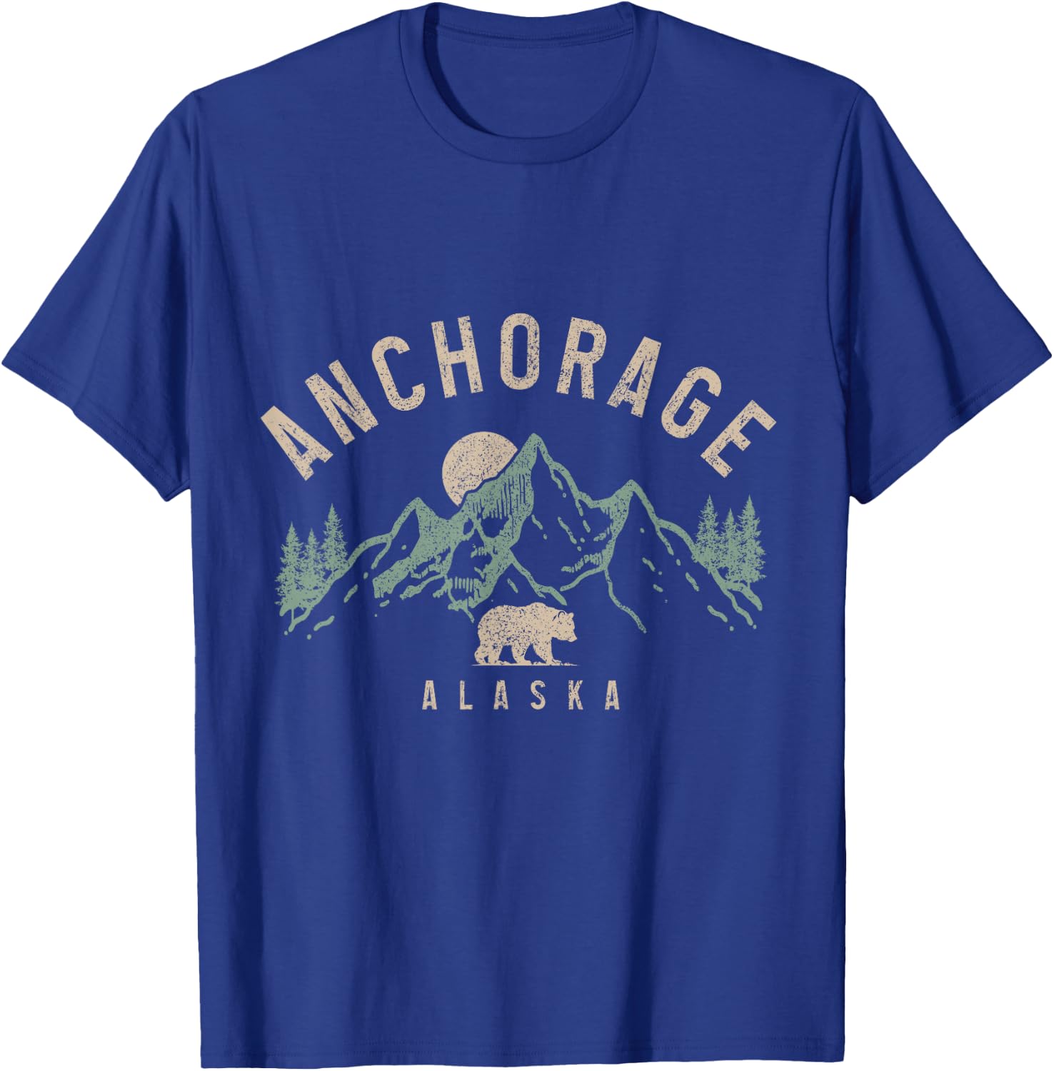 Anchorage Alaska Vintage Mountains Grizzly Bear Nature Lover T-Shirt - T-Shirt | Royal
