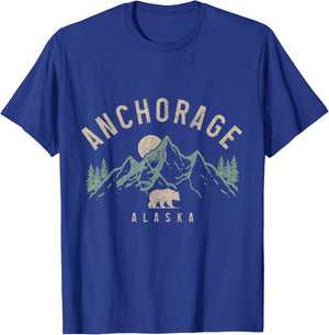 Anchorage Alaska Vintage Mountains Grizzly Bear Nature Lover T-Shirt - T-Shirt | Royal