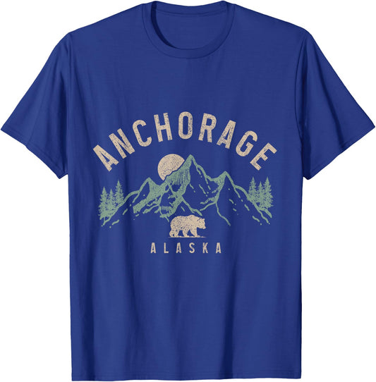 Anchorage Alaska Vintage Mountains Grizzly Bear Nature Lover T-Shirt - T-Shirt | Royal