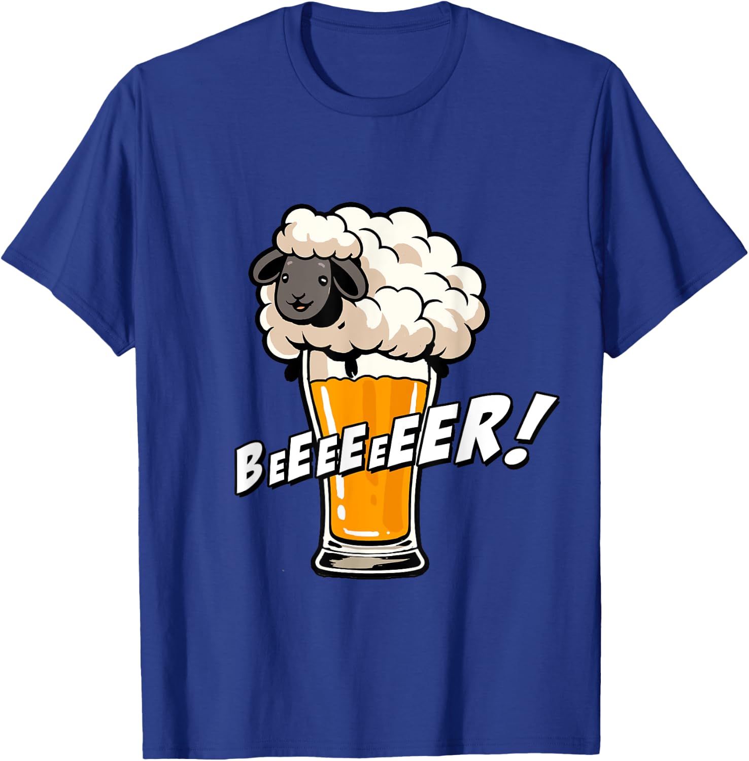 Funny Word Game Illustration Beeeer Sheep And Beer , Black, S T-Shirt - T-Shirt | Royal