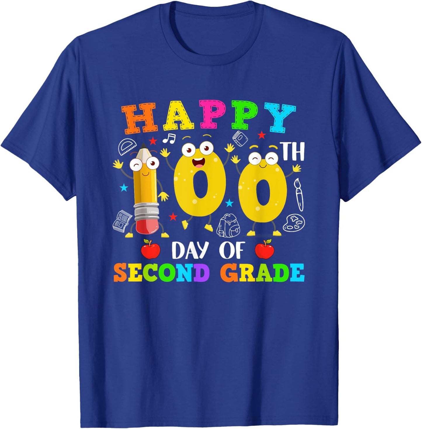 Funny Pencil 100 Days Of Second Grade Students Teacher Kids T-Shirt - T-Shirt | Royal