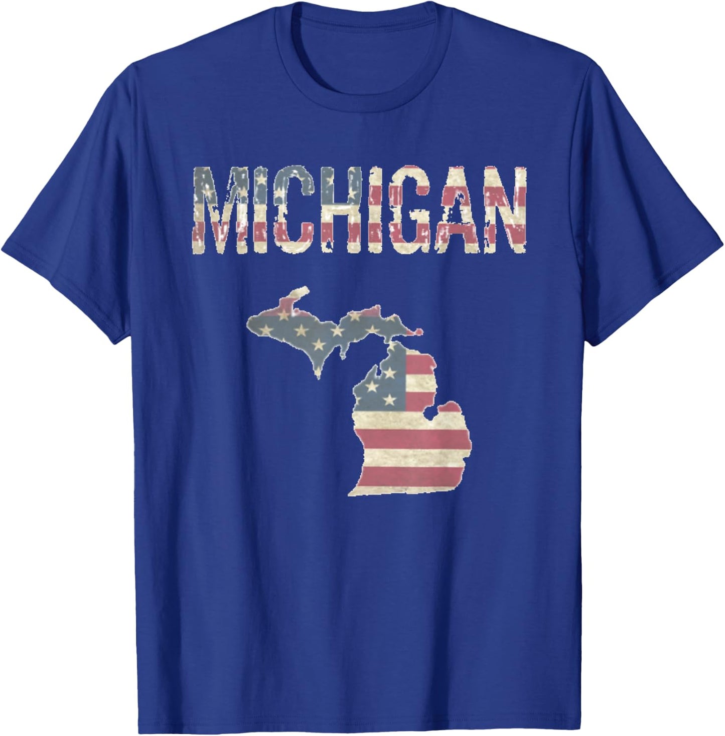 Michigan Patriotic 4th Of July Distressed Flag Great Lakes T-Shirt - T-Shirt | Royal