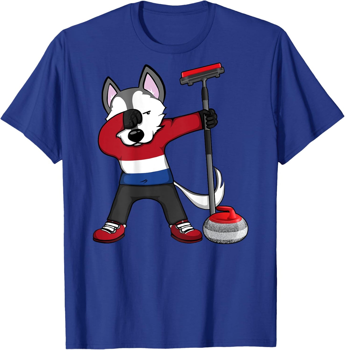 Dabbing Husky Netherlands Curling Lovers Jersey Winter Sport T-Shirt - T-Shirt | Royal