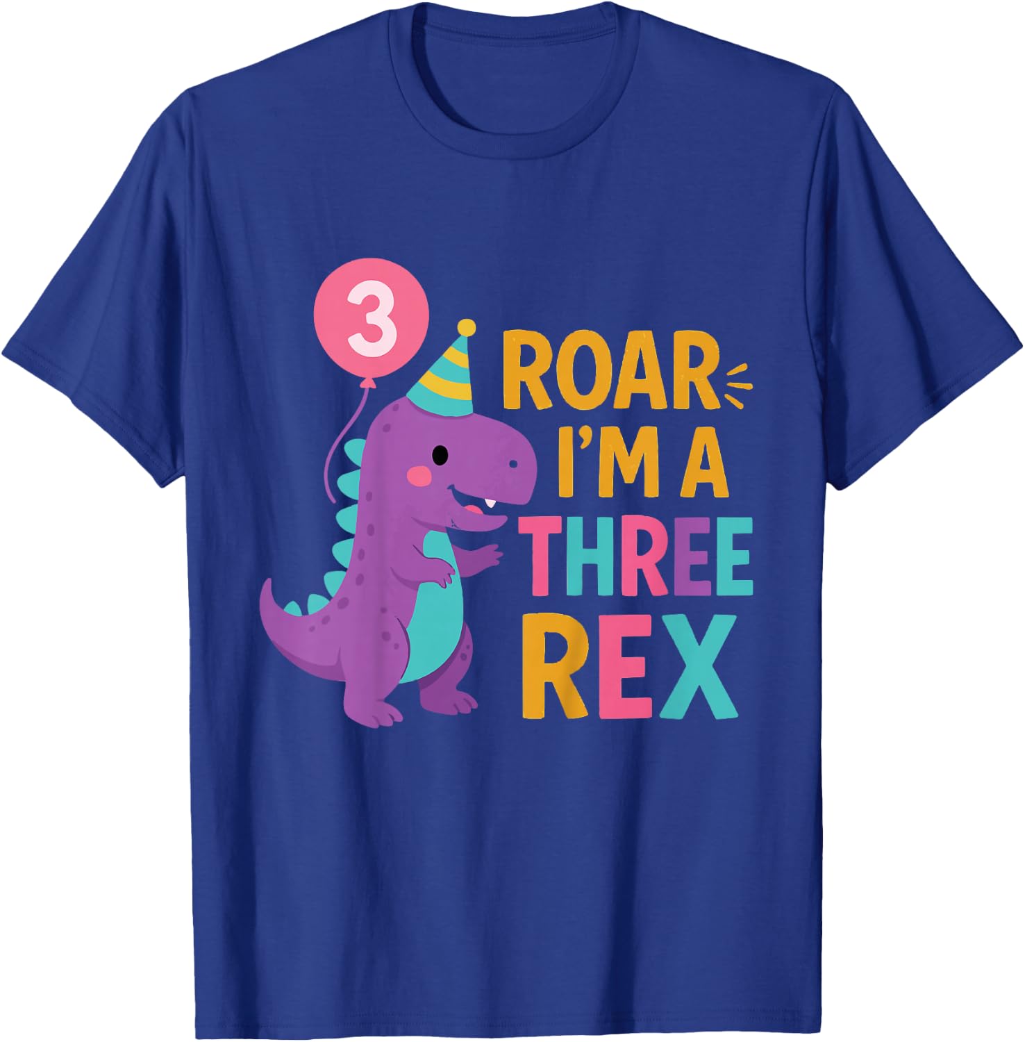 Kids 3rd Birthday Dinosaur Girl T-Rex Matching Family Party Three T-Shirt - T-Shirt | Royal