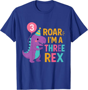 Kids 3rd Birthday Dinosaur Girl T-Rex Matching Family Party Three T-Shirt - T-Shirt | Royal
