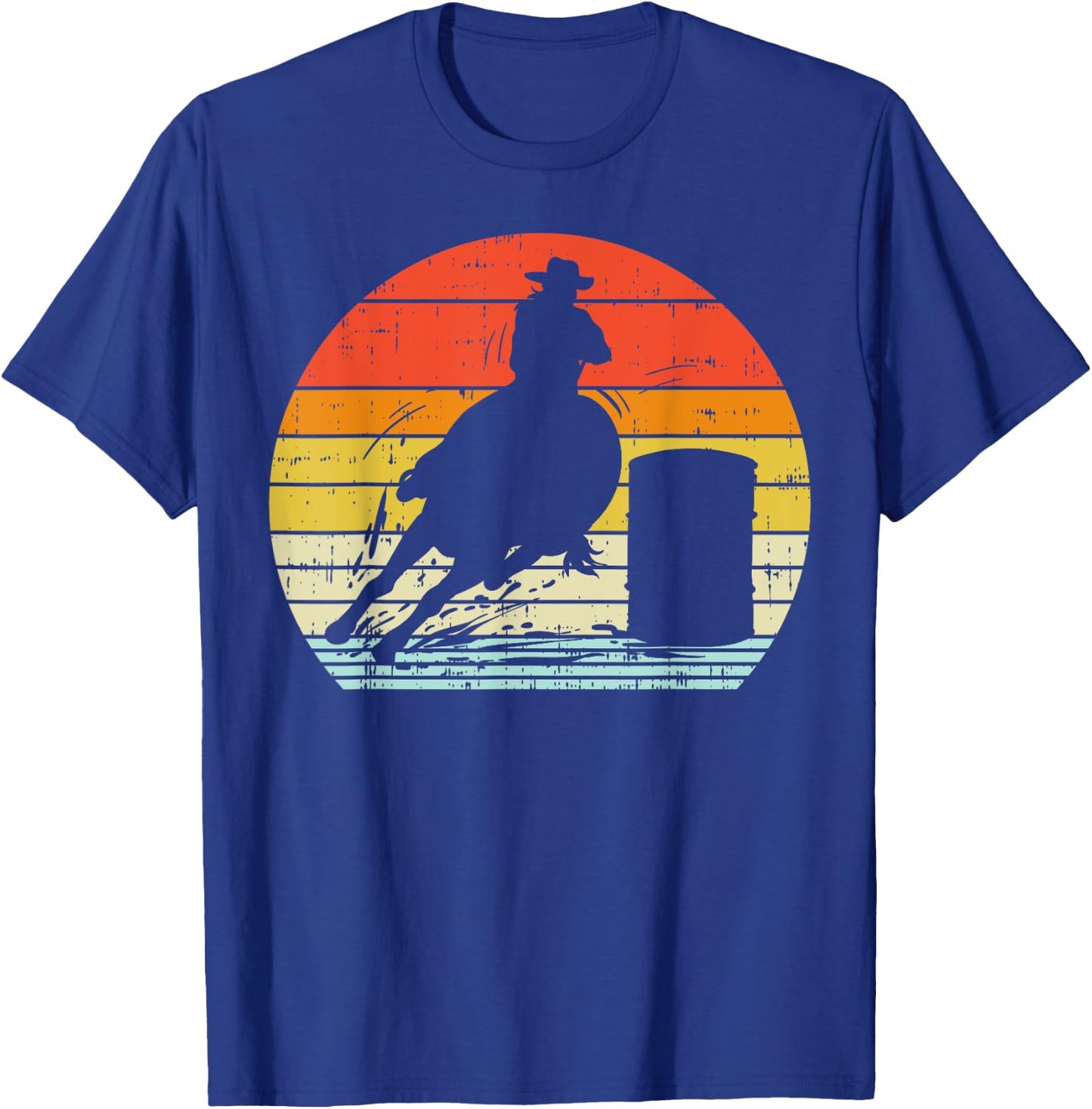 Barrel Racing Sunset Retro 80s Rodeo Horse Racer Rider Gift T-Shirt - T-Shirt | Royal