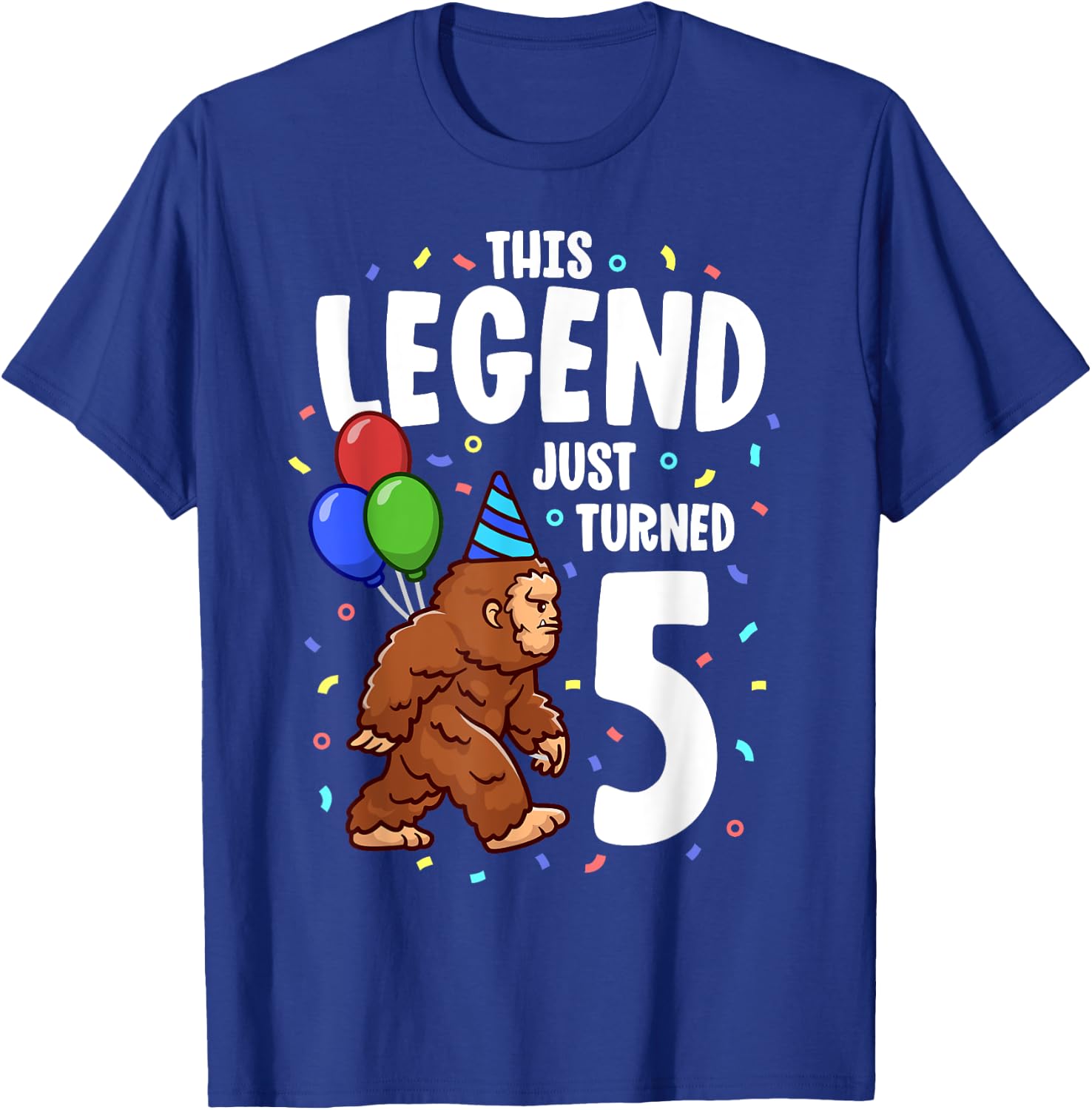Bigfoot Birthday Party 5 Years Old Sasquatch Theme Boys T-Shirt - T-Shirt | Royal