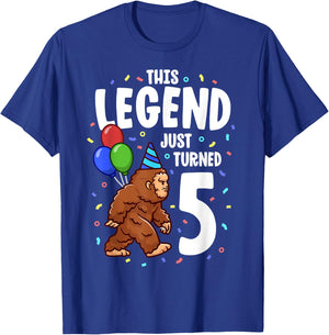 Bigfoot Birthday Party 5 Years Old Sasquatch Theme Boys T-Shirt - T-Shirt | Royal