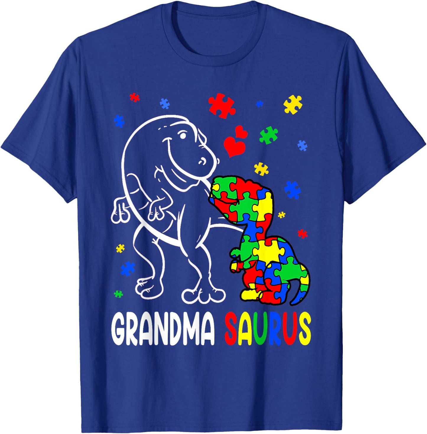Grandma Saurus Autism Awareness Autistic Dinosaur Family T-Shirt - T-Shirt | Royal