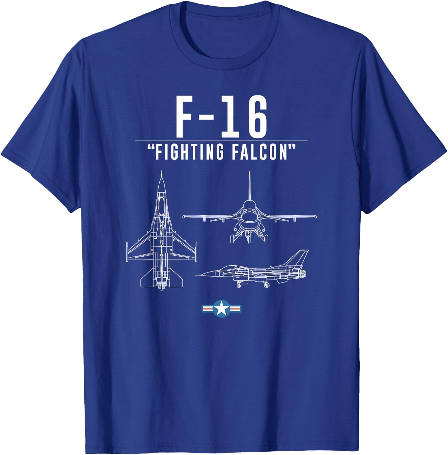 F-16 Shirt Military Air Force F16 Fighter Jet T-Shirt - T-Shirt | Royal