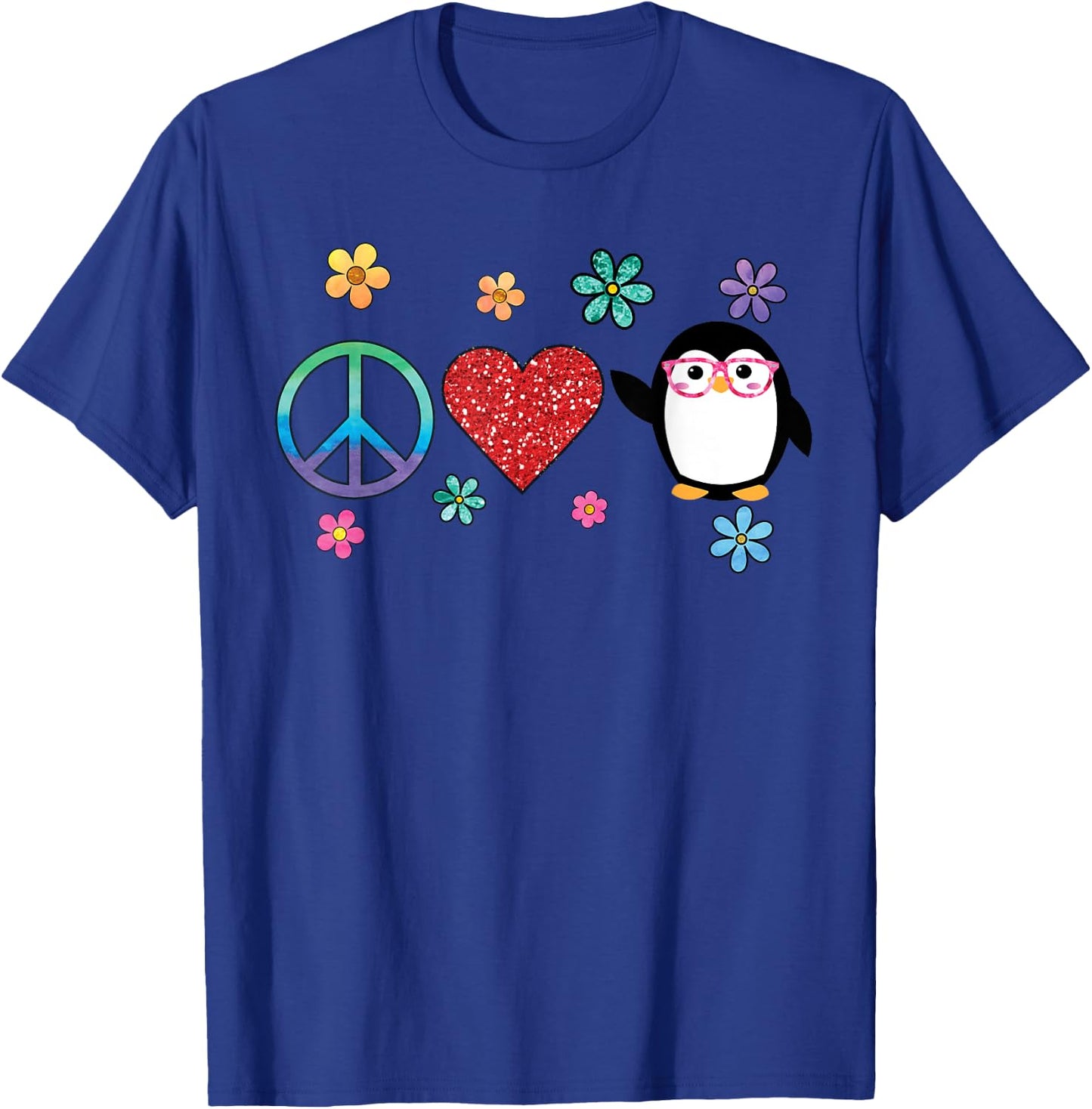 Penguin Peace Love Hippie Glasses Boho Bird Lovers T-Shirt - T-Shirt | Royal