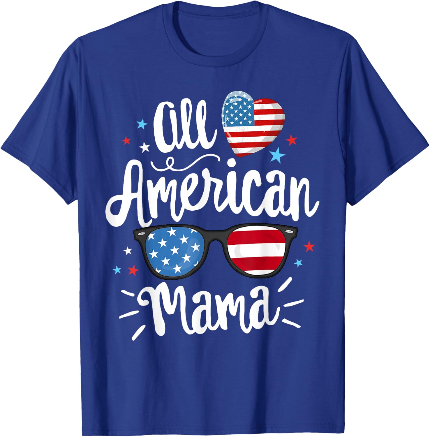 All American Mama Women American Flag 4th of July Patriotic T-Shirt - T-Shirt | Royal