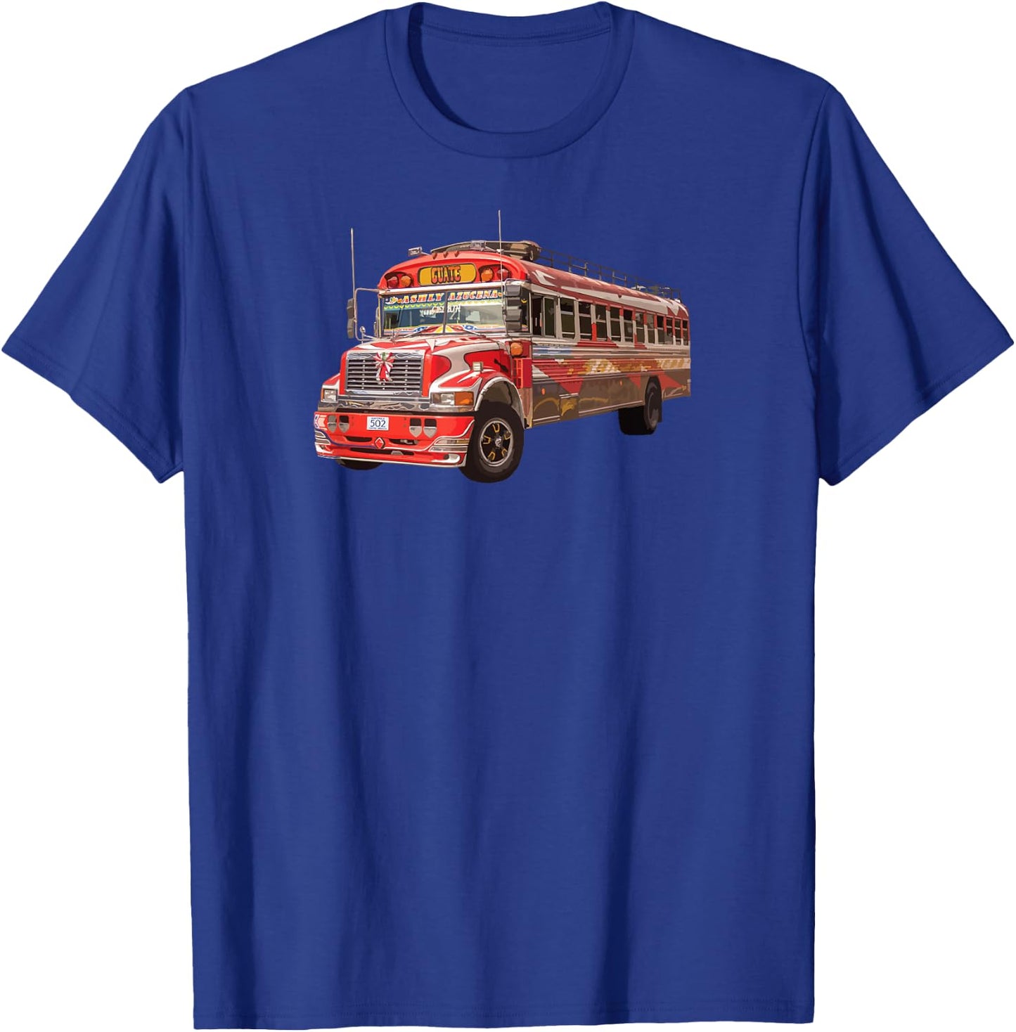 Chicken Bus Guatemala Antigua Quetzal Guate Tikal Mayan 502 T-Shirt - T-Shirt | Royal