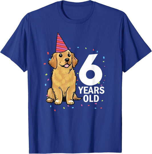 Cute 6 Years Old Birthday Golden Retriever Dog 6th Party Kid T-Shirt - T-Shirt | Royal