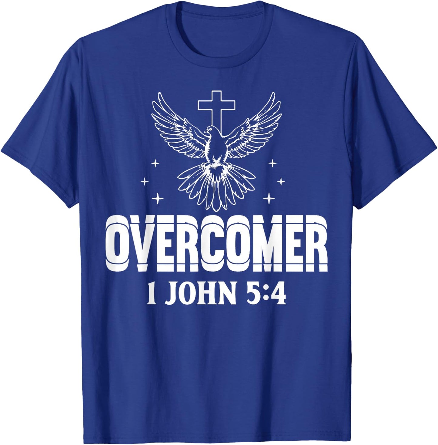 Overcomer 1 John 5:4 Dove and Cross Motivational Quote T-Shirt - T-Shirt | Royal