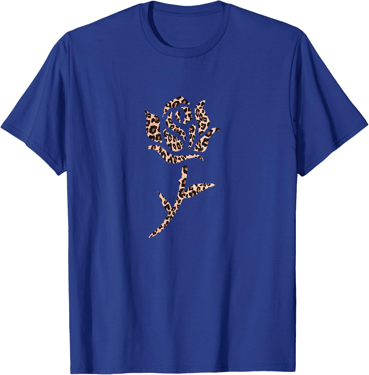 Animal Print Leopard Print Rose with Stem Design T-Shirt - T-Shirt | Royal