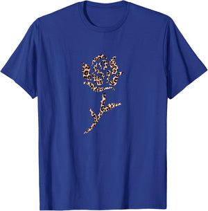 Animal Print Leopard Print Rose with Stem Design T-Shirt - T-Shirt | Royal