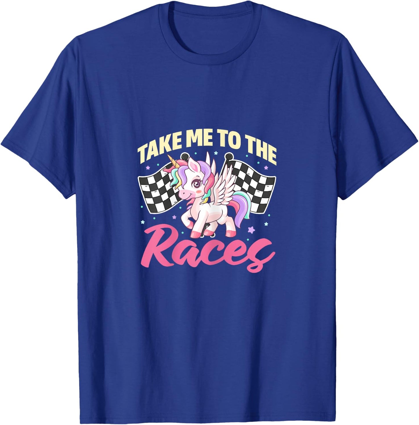 Races Dirt Track Racing Unicorn Racer Race Flag T-Shirt - T-Shirt | Royal