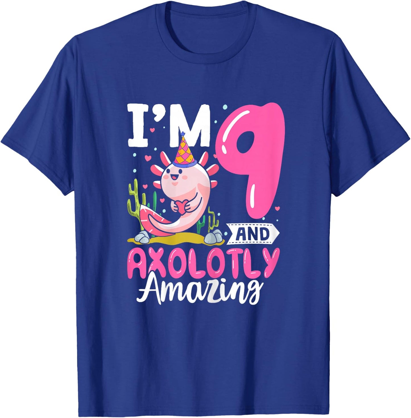 9th Birthday Shirt Girl Axolotl 9 Year Old Birthday T-Shirt - T-Shirt | Royal