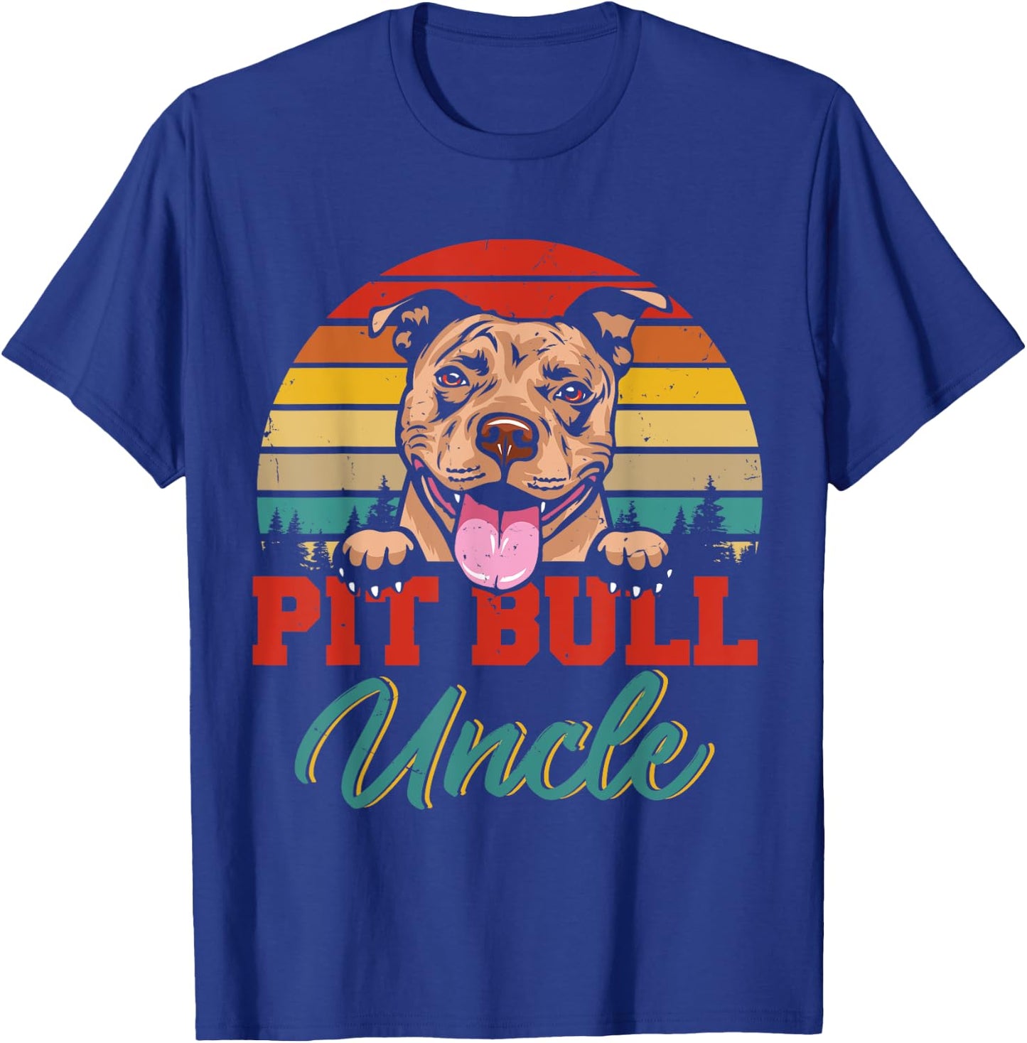 Vintage Retro Pit Bull Uncle Cool Father's Day Dog Lover T-Shirt - T-Shirt | Royal