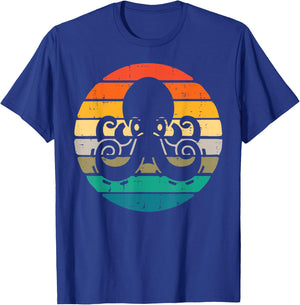 Octopus Silhouette Sunset Retro Cephalopod Men Women Kids T-Shirt - T-Shirt | Royal