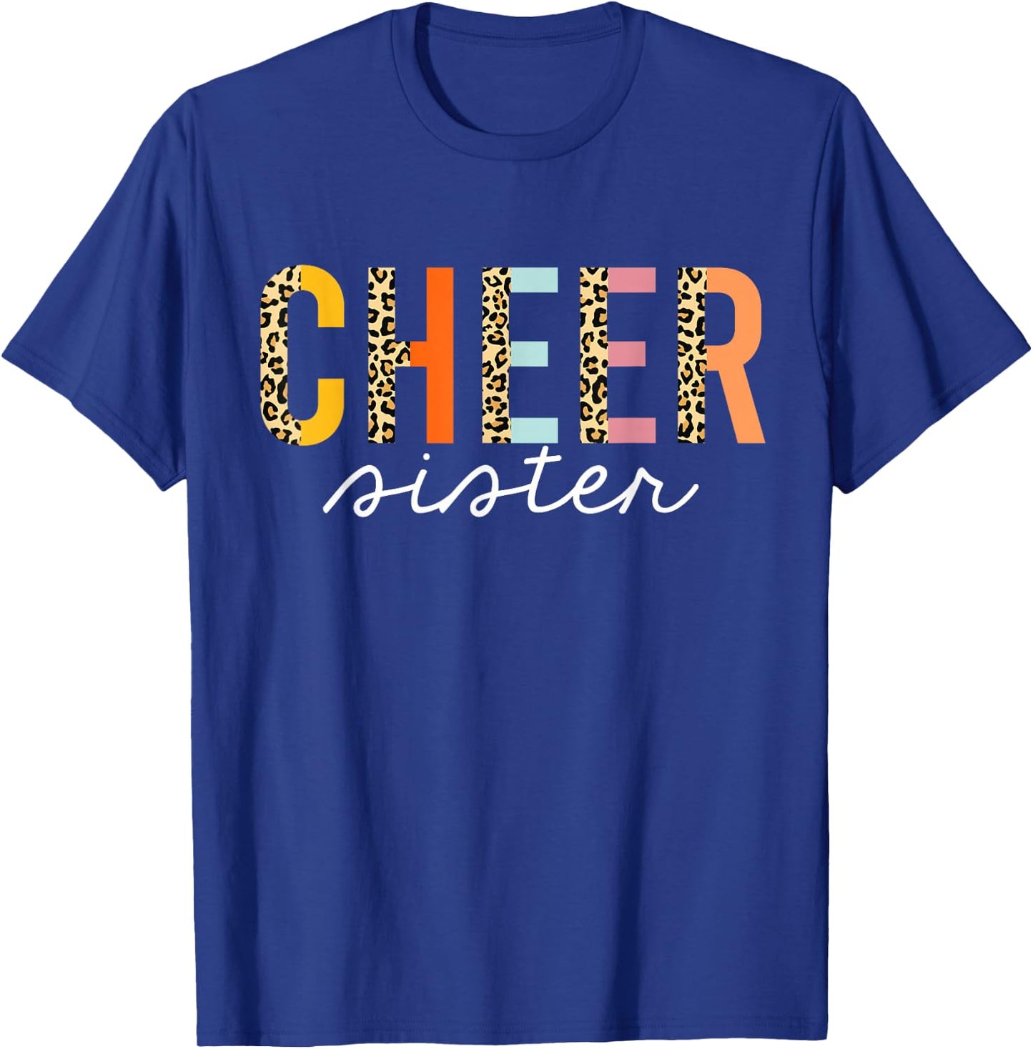 Cheer Sister Leopard Cheerleader Girl Cheerleading Big Sis T-Shirt - T-Shirt | Royal