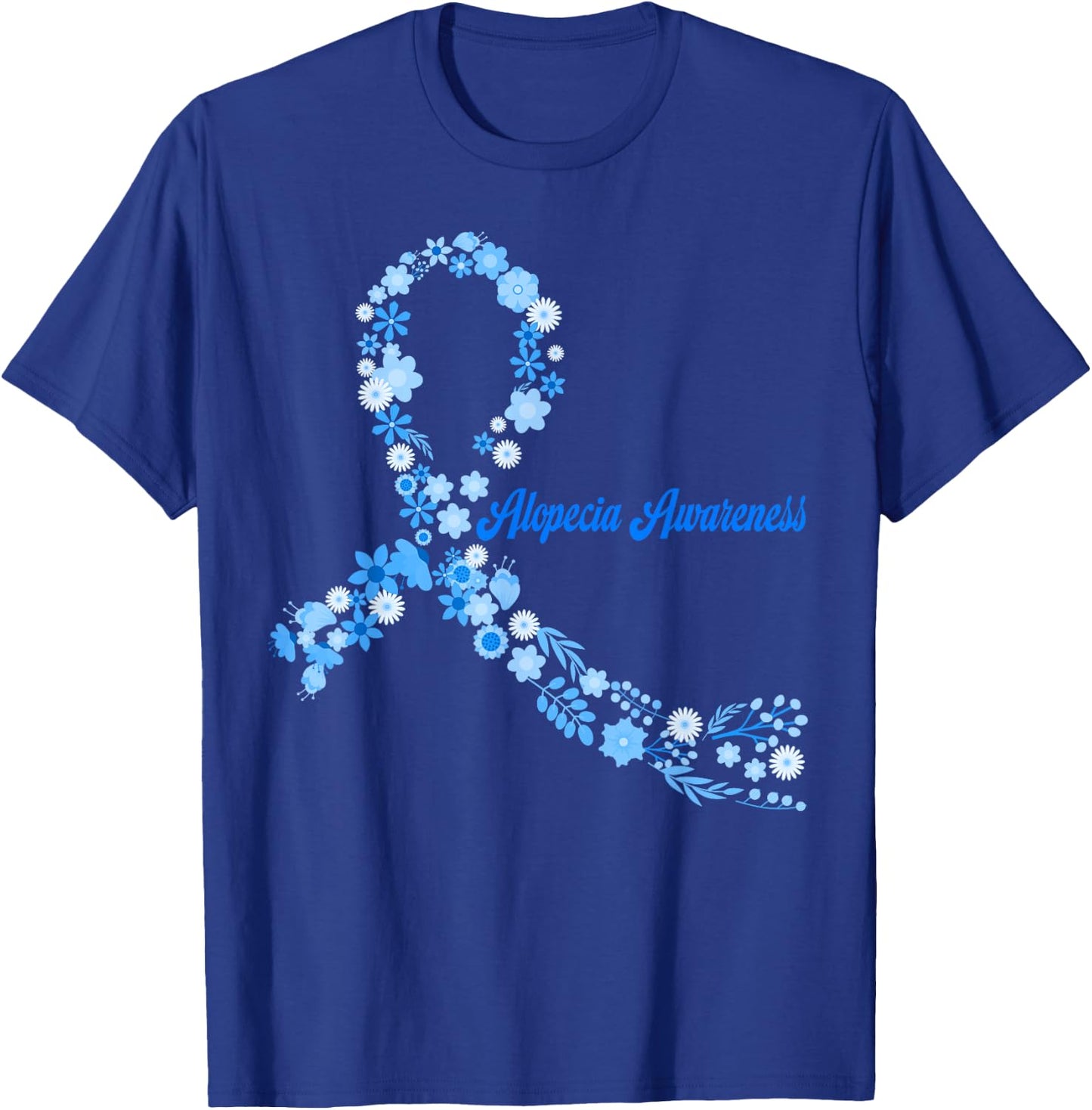 Alopecia Awareness Hippie Flower Blue Ribbon Support T-Shirt - T-Shirt | Royal