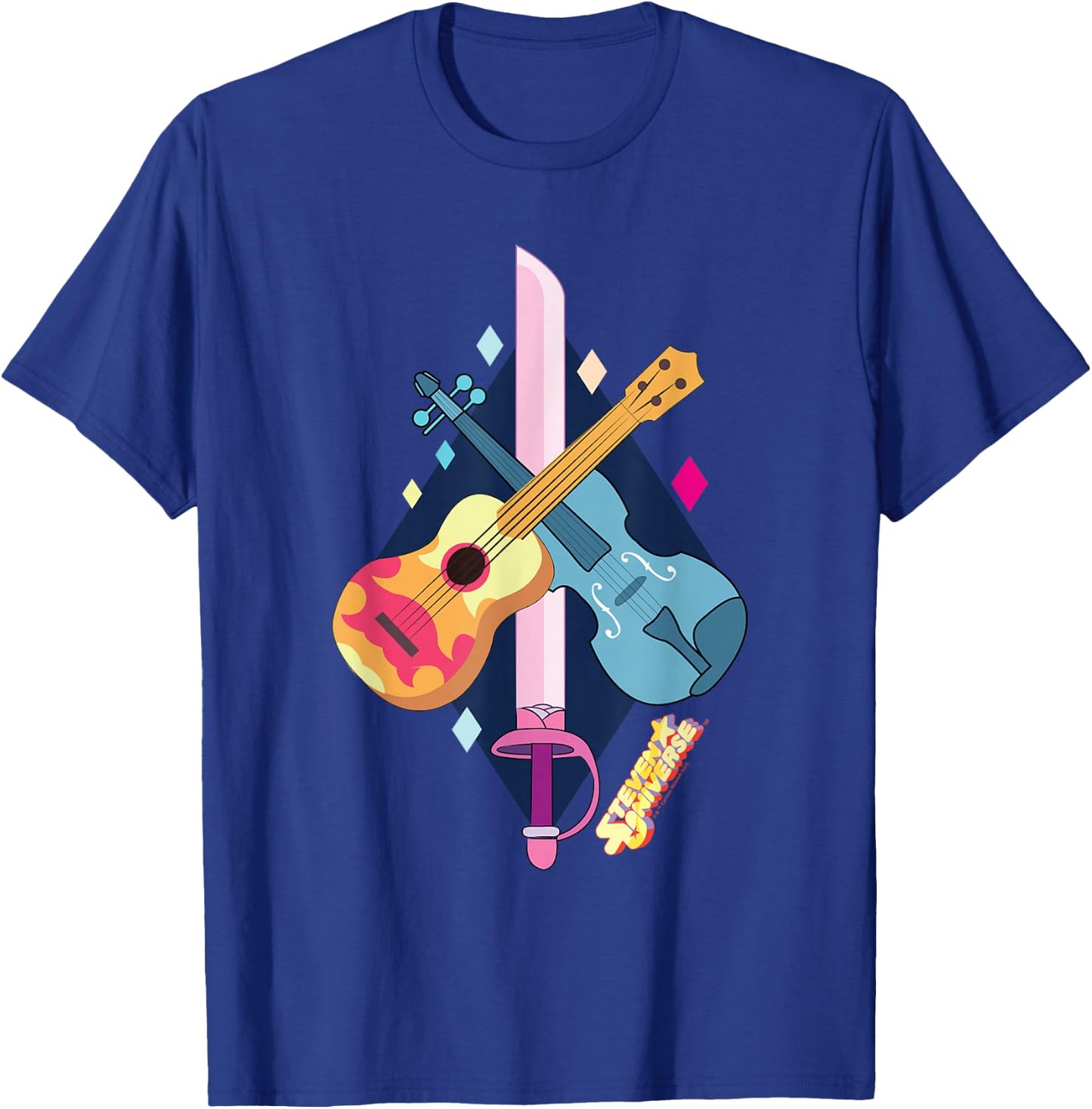 Steven Universe Rose Quartz Swords and Guitars T-Shirt - T-Shirt | Royal