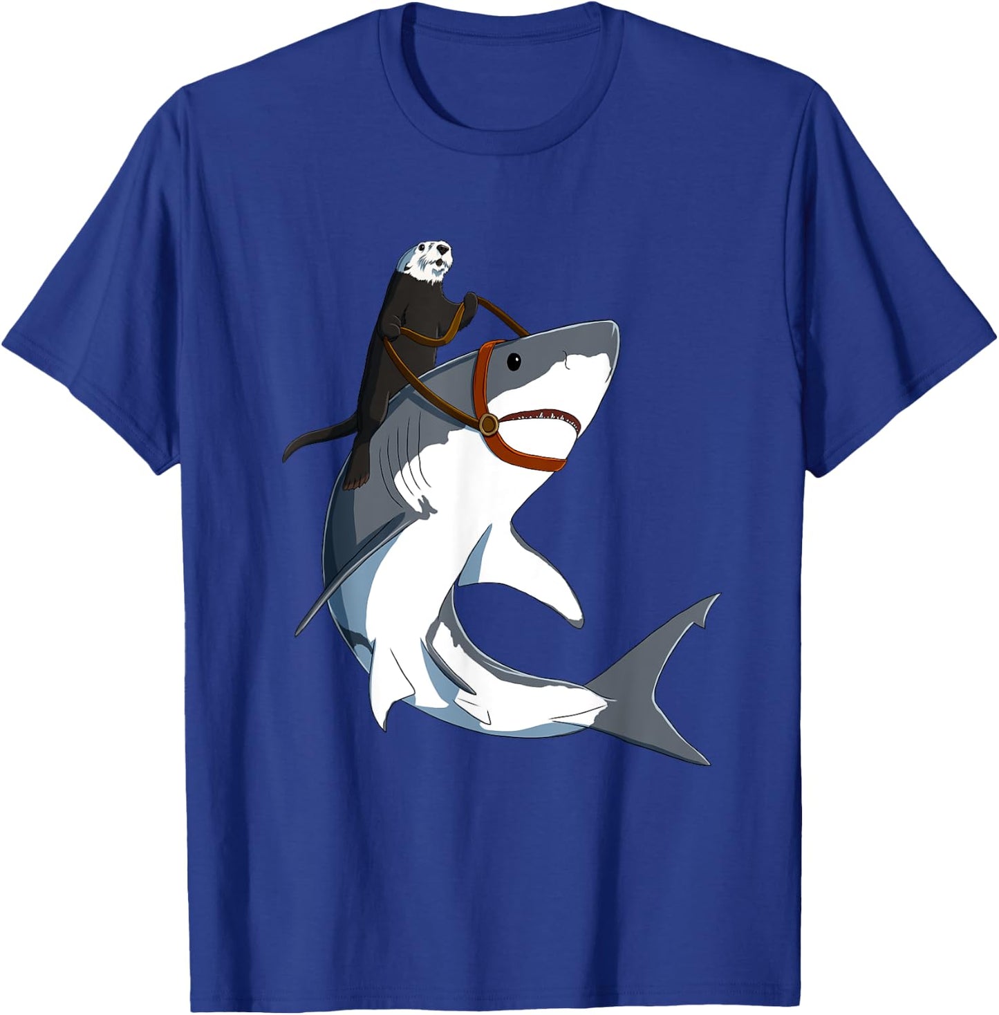 Funny Sea Otter Riding Shark T-Shirt - T-Shirt | Royal