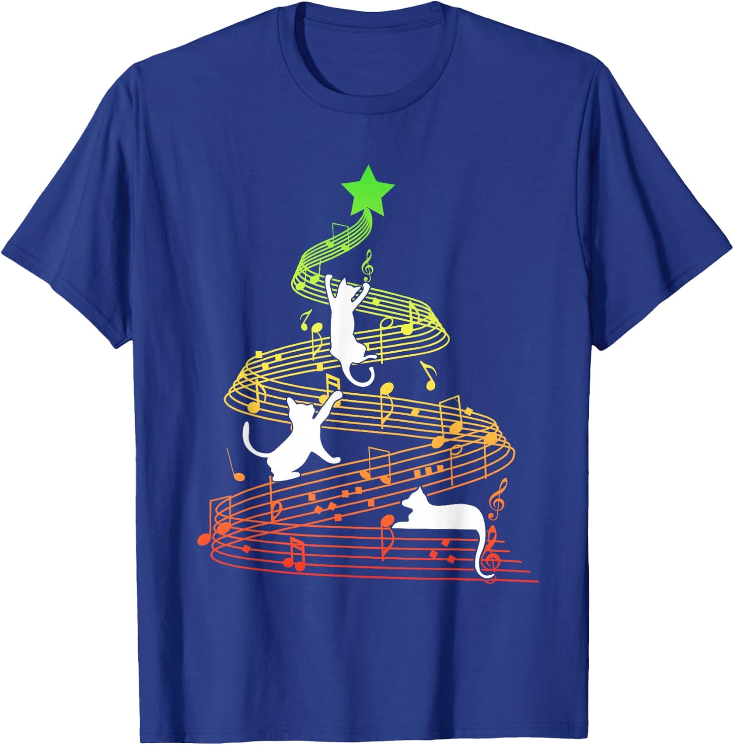Cat Music Christmas Musician Feline Lover Xmas Pajamas T-Shirt - T-Shirt | Royal