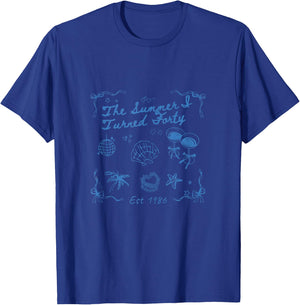 Summer I Turned Forty 40th Birthday Seashell Coastal Beach T-Shirt - T-Shirt | Royal