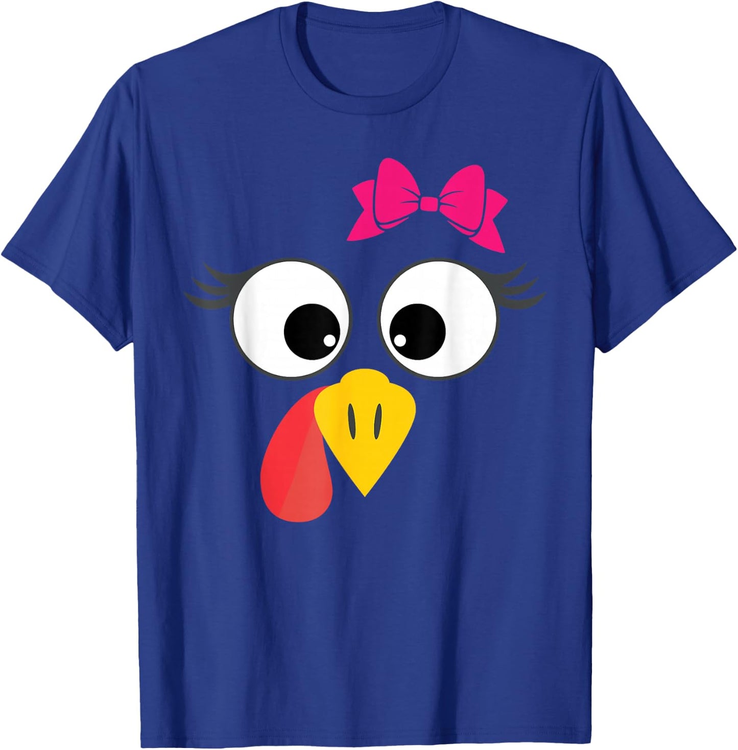 Turkey Face Girl Cute Bow Thanksgiving T-Shirt - T-Shirt | Royal