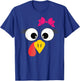 Turkey Face Girl Cute Bow Thanksgiving T-Shirt - T-Shirt | Royal