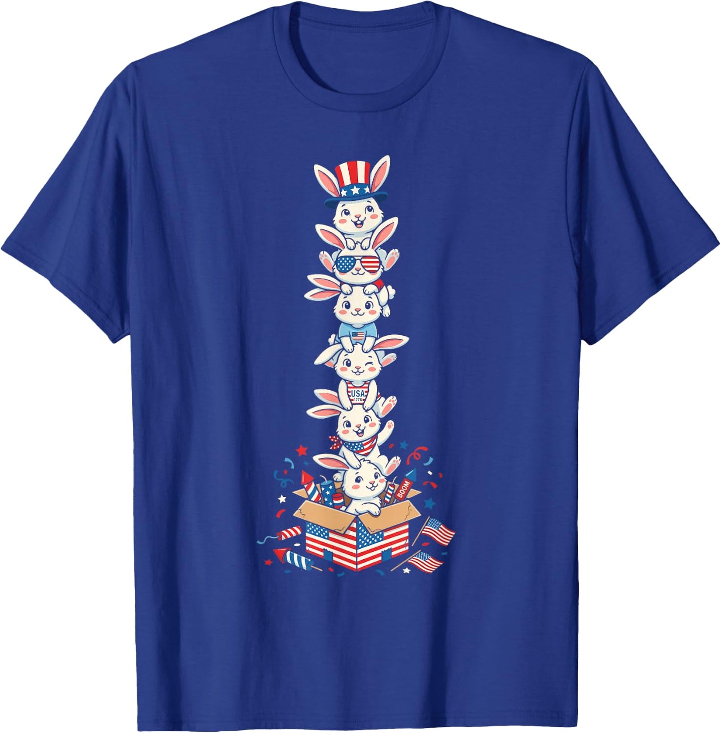 Funny Rabbit American USA Flag Memorial Day 4th of July T-Shirt - T-Shirt | Royal