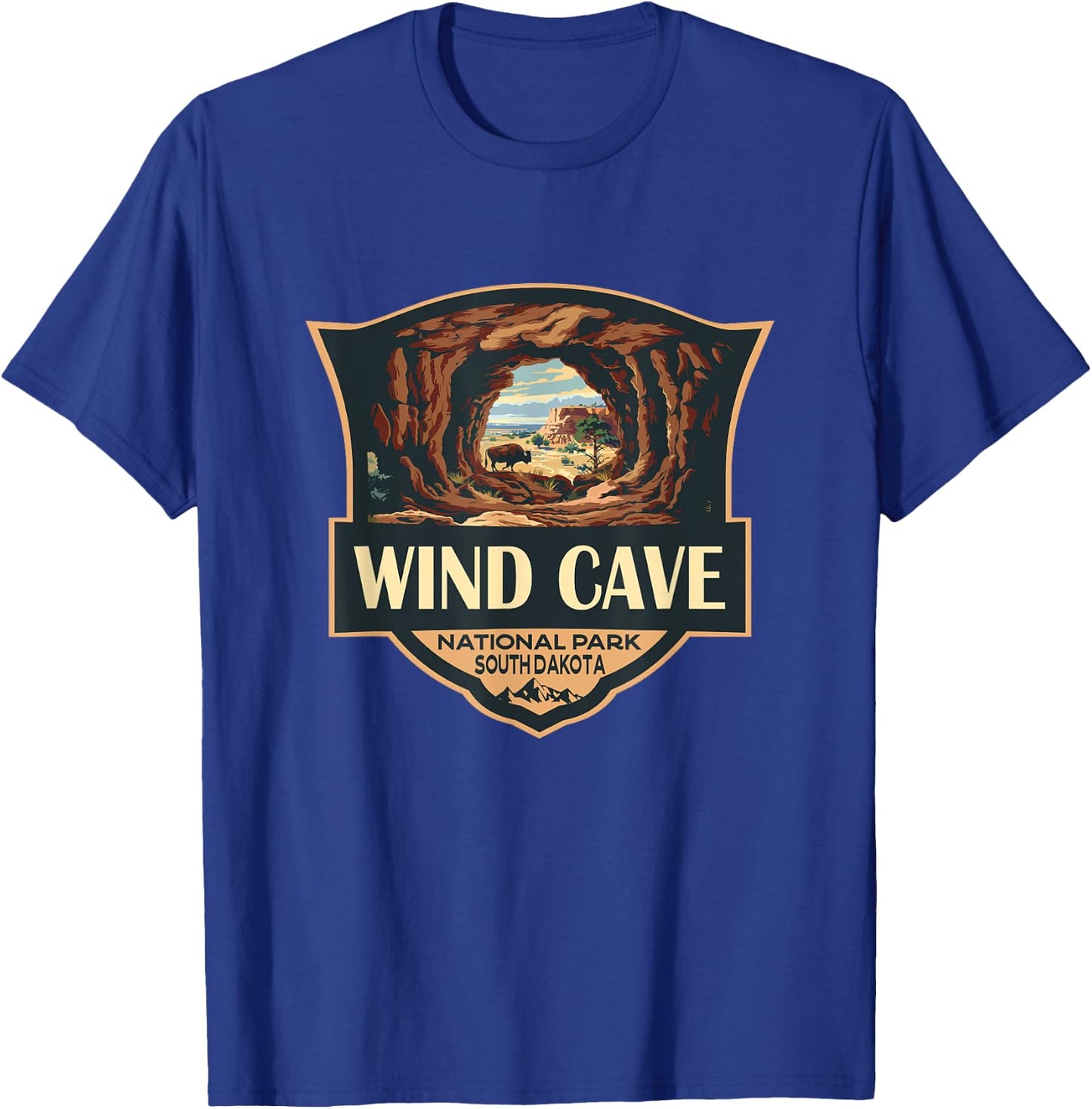 Wind Cave National Park Illustration Retro Badge T-Shirt - T-Shirt | Royal