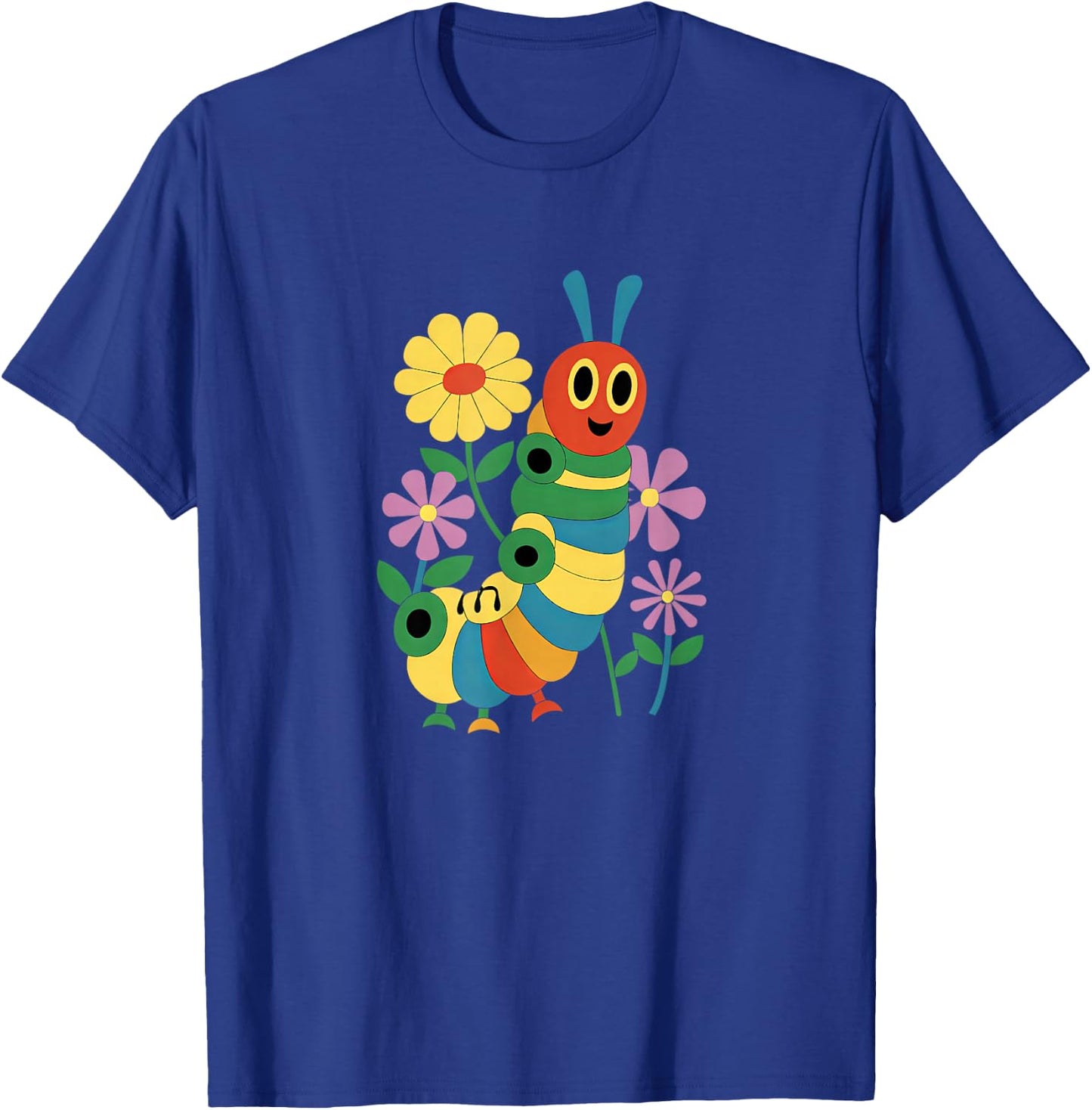 Caterpillar and Flowers Colourful Insect Design for Kids , black T-Shirt - T-Shirt | Royal