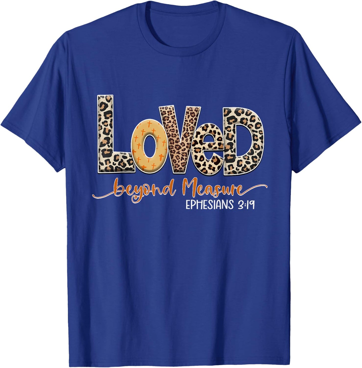 Love in Faith Beyond Measure Christian Women Leopard Cross T-Shirt - T-Shirt | Royal
