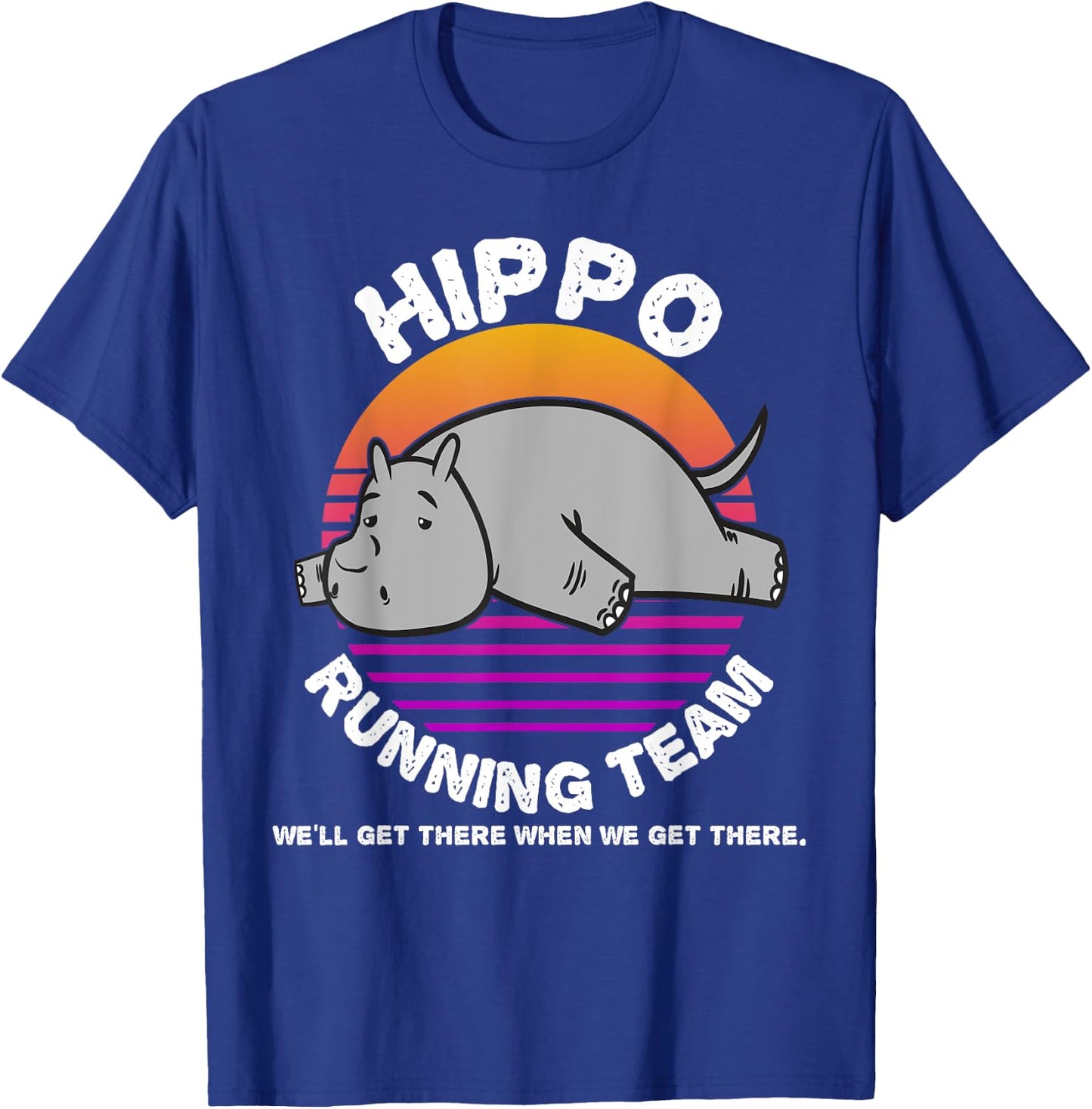Funny Hippo Running Team Shirt Kids Men Women Gift T-Shirt - T-Shirt | Royal