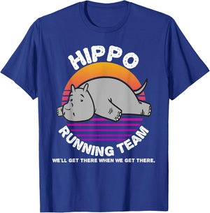 Funny Hippo Running Team Shirt Kids Men Women Gift T-Shirt - T-Shirt | Royal