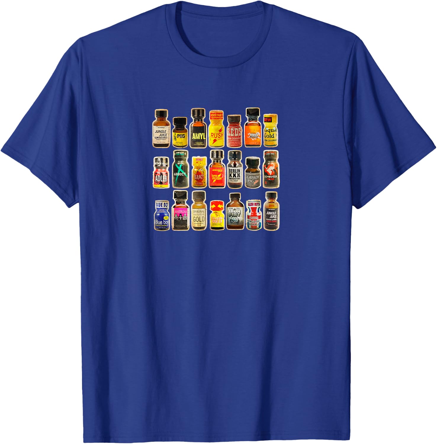 Poppers Bottles Vintage Gay Rush Jungle Juice Amyl Inhaler T-Shirt - T-Shirt | Royal