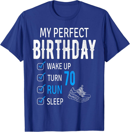 Funny Running Design for 70 Years Old Birthday Celebration T-Shirt - T-Shirt | Royal