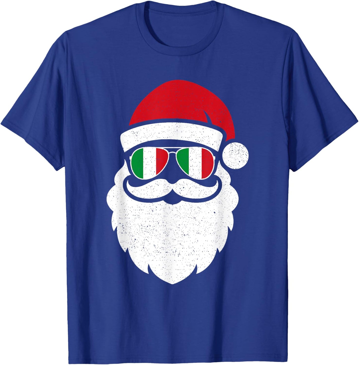Funny Santa In Italy Flag Glasses Christmas Pajama Fun Xmas T-Shirt - T-Shirt | Royal