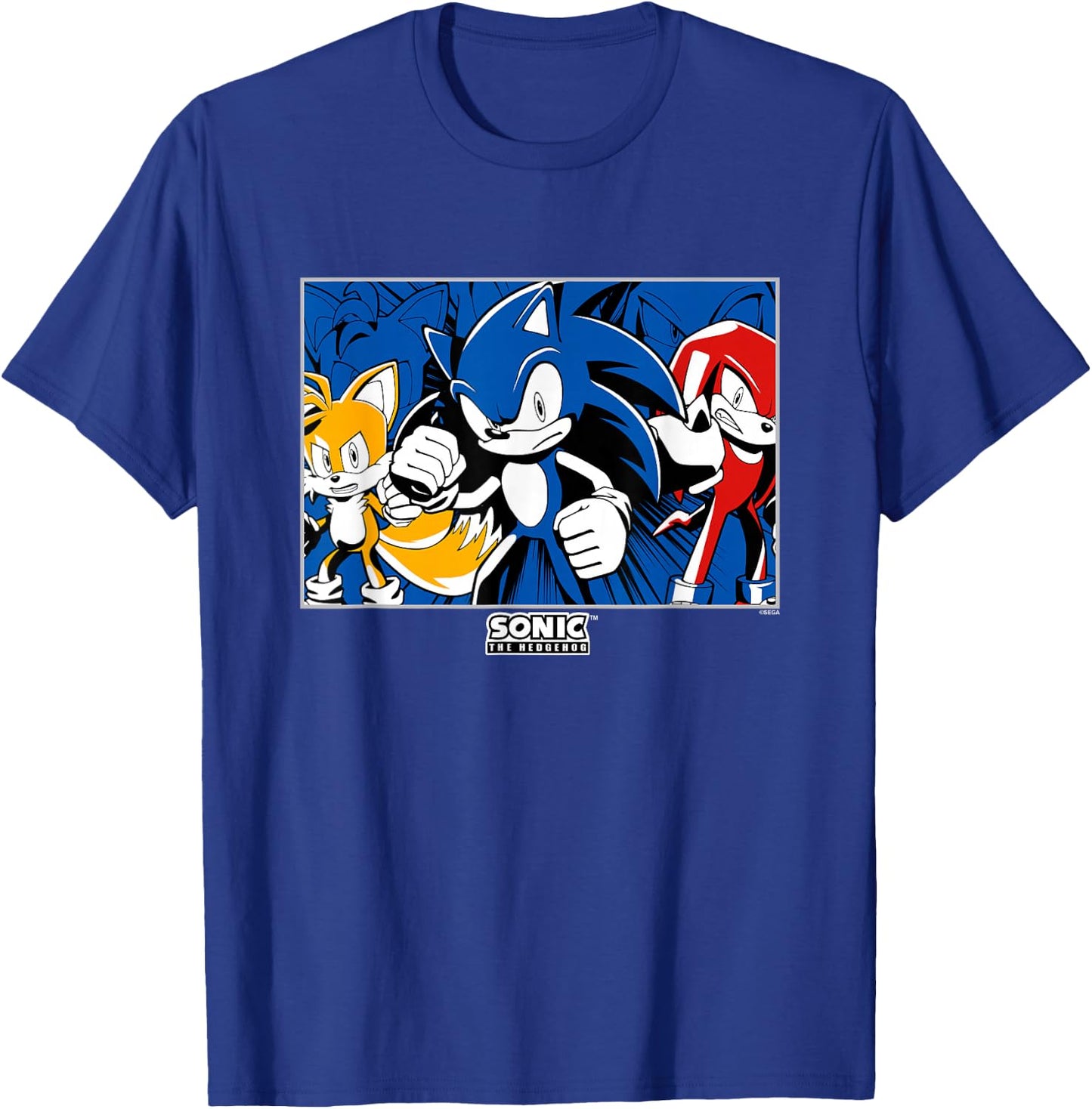 Sonic The Hedgehog Sonic Tails & Knuckles Epic Retro Panel T-Shirt - T-Shirt | Royal