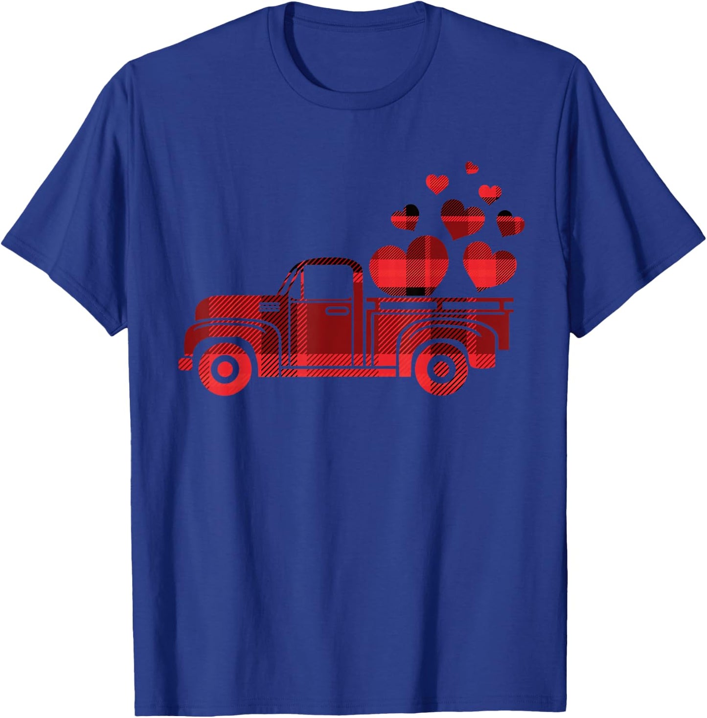 Valentines Plaid Pickup Truck Vintage Red Car Hearts T-Shirt - T-Shirt | Royal