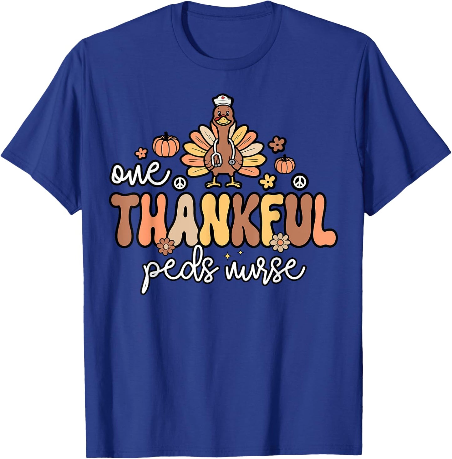 Thankful Peds Nurse Groovy Thanksgiving Turkey Pediatric T-Shirt - T-Shirt | Royal